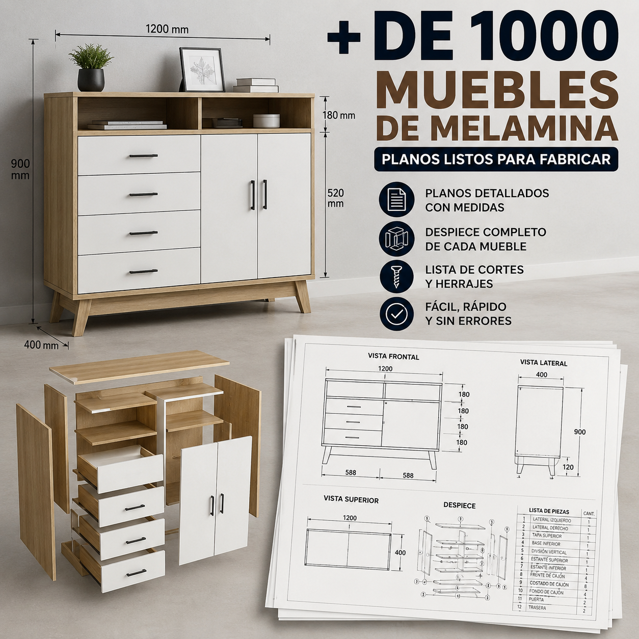 + 1000 PLANOS DE MUEBLES DE MELAMINA